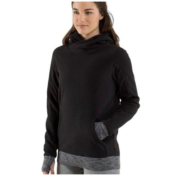Lululemon Tops - Lululemon Runaway Fleece Hoodie Size 6 Black Pockets Thumb Holes Contrast Cuff